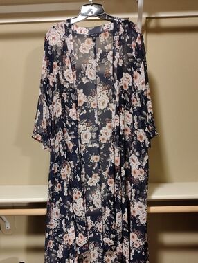 Torrid Navy Floral Sheer Maxi Kimono